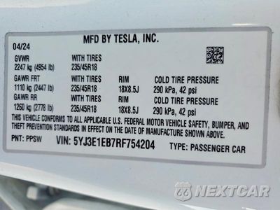 Zdjęcie 12 z 12 samochodu: 2024 TESLA MODEL 3 VIN:5YJ3E1EB7RF754204 - miniatura