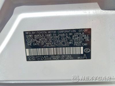 Zdjęcie 12 z 12 samochodu: 2009 LEXUS ES 350 VIN:JTHBJ46G792336892 - miniatura