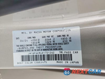 Zdjęcie 12 z 12 samochodu: 2024 MAZDA 3 SELECT SPORT VIN:JM1BPAKM4R1721262 - miniatura