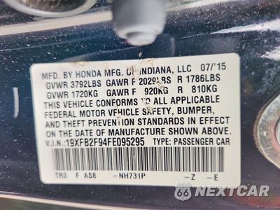 Zdjęcie 12 z 12 samochodu: 2015 HONDA CIVIC EXL VIN:19XFB2F94FE095295 - miniatura