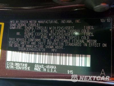 Zdjęcie 13 z 13 samochodu: 2011 TOYOTA HIGHLANDER BASE VIN:5TDZK3EH4BS028739 - miniatura
