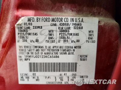 Zdjęcie 13 z 13 samochodu: 2003 FORD ESCAPE XLS VIN:1FMYU02123KC65486 - miniatura