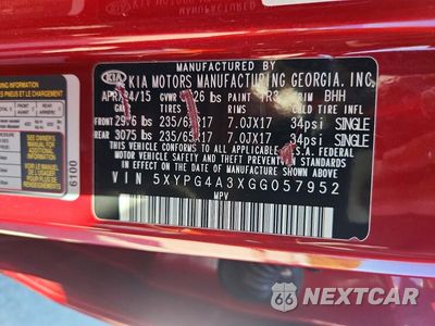 Zdjęcie 14 z 14 samochodu: 2016 KIA SORENTO LX VIN:5XYPG4A3XGG057952 - miniatura