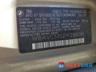 Zdjęcie 12 z 12 samochodu: 2007 BMW 328 I SULEV VIN:WBAVC53527FZ80241 - miniatura