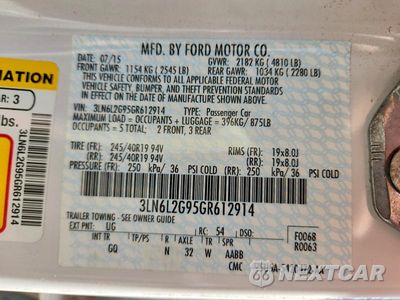 Zdjęcie 12 z 12 samochodu: 2016 LINCOLN MKZ VIN:3LN6L2G95GR612914 - miniatura
