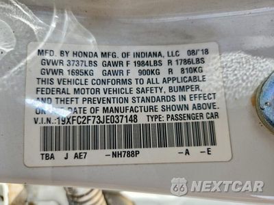 Zdjęcie 12 z 12 samochodu: 2018 HONDA CIVIC EX VIN:19XFC2F73JE037148 - miniatura