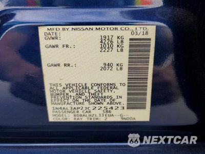 Zdjęcie 12 z 12 samochodu: 2018 NISSAN ALTIMA 2.5 SR VIN:1N4AL3AP2JC225423 - miniatura