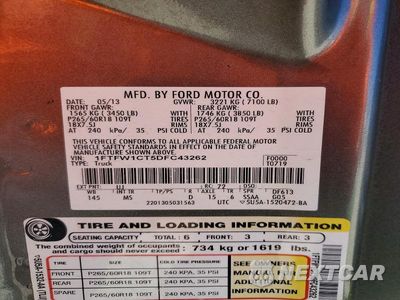 Zdjęcie 12 z 12 samochodu: 2013 FORD F150 SUPERCREW VIN:1FTFW1CT5DFC43262 - miniatura
