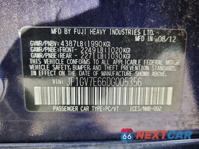 Zdjęcie 12 z 12 samochodu: 2013 SUBARU IMPREZA WRX VIN:JF1GV7E66DG005356 - miniatura