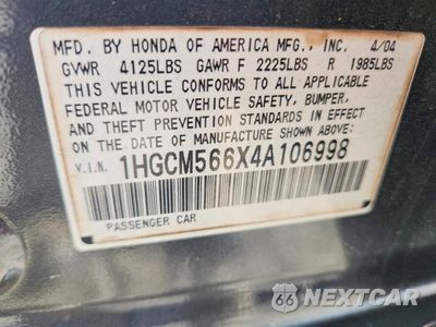 Zdjęcie 12 z 12 samochodu: 2004 HONDA ACCORD EX VIN:1HGCM566X4A106998 - miniatura