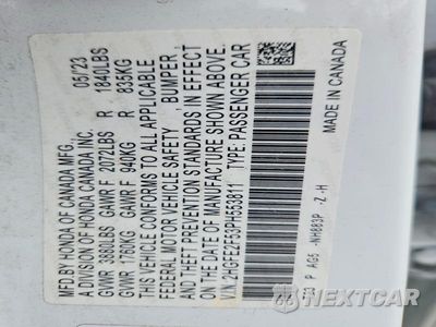 Zdjęcie 12 z 12 samochodu: 2023 HONDA CIVIC SPORT VIN:2HGFE2F53PH553811 - miniatura