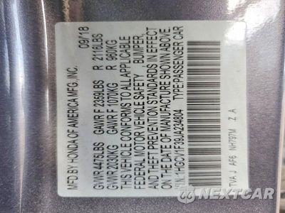 Zdjęcie 12 z 12 samochodu: 2018 HONDA ACCORD SPORT VIN:1HGCV1F39JA234804 - miniatura