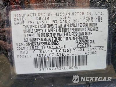 Zdjęcie 12 z 12 samochodu: 2019 NISSAN VERSA SV VIN:3N1CN7AP3KL800965 - miniatura
