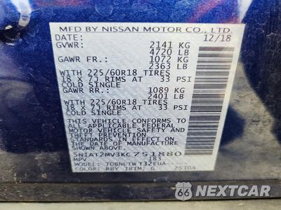 Zdjęcie 12 z 12 samochodu: 2019 NISSAN ROGUE SV VIN:5N1AT2MV3KC751880 - miniatura