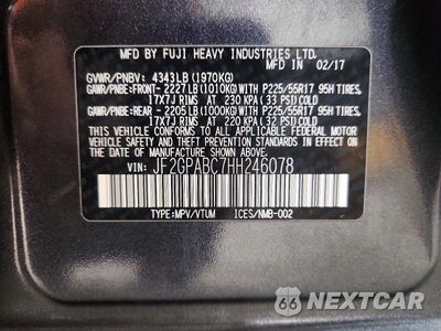 Zdjęcie 13 z 13 samochodu: 2017 SUBARU CROSSTREK PREMIUM VIN:JF2GPABC7HH246078 - miniatura