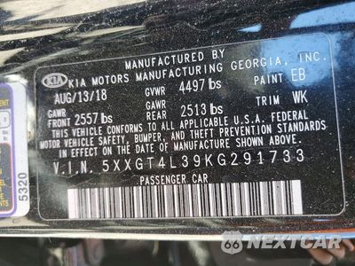 Zdjęcie 12 z 12 samochodu: 2019 KIA OPTIMA S VIN:5XXGT4L39KG291733 - miniatura