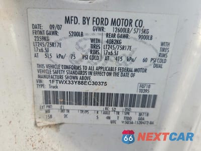 Zdjęcie 12 z 12 samochodu: 2008 FORD F350 SUPER DUTY VIN:1FTWX33Y88EC30375 - miniatura