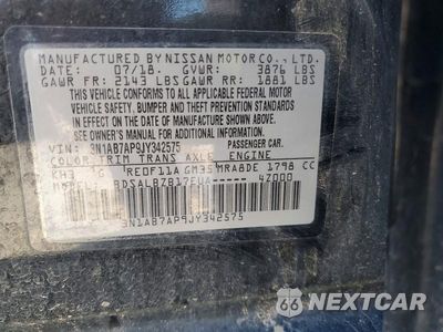 Zdjęcie 12 z 12 samochodu: 2018 NISSAN SENTRA S VIN:3N1AB7AP9JY342575 - miniatura