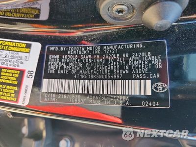 Zdjęcie 12 z 12 samochodu: 2022 TOYOTA CAMRY XSE VIN:4T1K61BK5NU054997 - miniatura