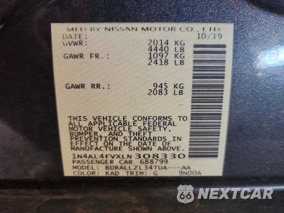 Zdjęcie 12 z 12 samochodu: 2020 NISSAN ALTIMA PLATINUM VIN:1N4AL4FVXLN308330 - miniatura