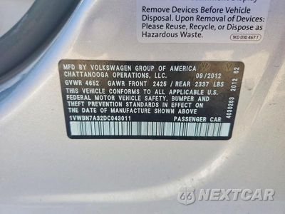 Zdjęcie 12 z 12 samochodu: 2013 VOLKSWAGEN PASSAT SE VIN:1VWBN7A32DC043011 - miniatura