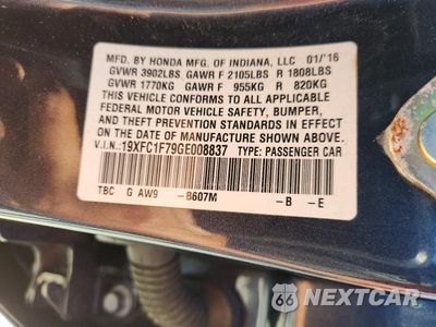 Zdjęcie 12 z 12 samochodu: 2016 HONDA CIVIC EXL VIN:19XFC1F79GE008837 - miniatura