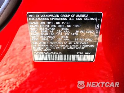 Zdjęcie 13 z 13 samochodu: 2022 VOLKSWAGEN ATLAS SE VIN:1V2KR2CA3NC549419 - miniatura
