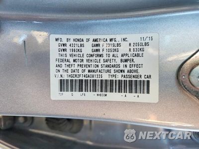 Zdjęcie 13 z 13 samochodu: 2016 HONDA ACCORD EX VIN:1HGCR2F74GA081335 - miniatura