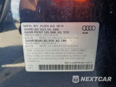 Zdjęcie 13 z 13 samochodu: 2017 AUDI Q5 PREMIUM PLUS VIN:WA1L2AFPXHA016675 - miniatura
