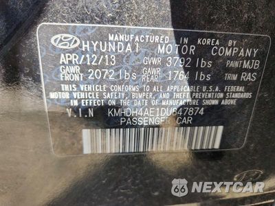 Zdjęcie 12 z 12 samochodu: 2013 HYUNDAI ELANTRA GLS VIN:KMHDH4AE1DU847874 - miniatura