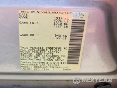 Zdjęcie 12 z 12 samochodu: 2017 NISSAN ALTIMA 2.5 SR VIN:1N4AL3AP9HN359330 - miniatura