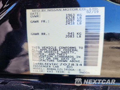 Zdjęcie 12 z 12 samochodu: 2019 NISSAN ALTIMA SL VIN:1N4BL4EV1KC202834 - miniatura