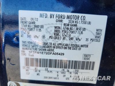 Zdjęcie 12 z 12 samochodu: 2013 FORD F150 SUPERCREW VIN:1FTFW1ET2DFA05429 - miniatura