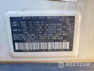 Zdjęcie 13 z 13 samochodu: 2011 SUBARU OUTBACK 2.5I VIN:4S4BRBAC8B3421741 - miniatura