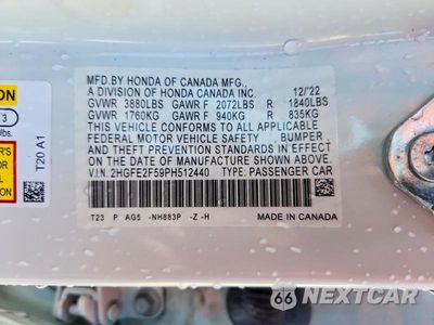 Zdjęcie 13 z 13 samochodu: 2023 HONDA CIVIC SPORT VIN:2HGFE2F59PH512440 - miniatura
