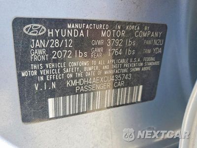 Zdjęcie 12 z 12 samochodu: 2012 HYUNDAI ELANTRA GLS VIN:KMHDH4AEXCU435743 - miniatura