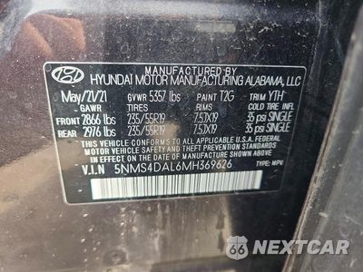 Zdjęcie 12 z 12 samochodu: 2021 HYUNDAI SANTA FE LIMITED VIN:5NMS4DAL6MH369626 - miniatura