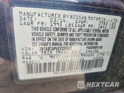Zdjęcie 12 z 12 samochodu: 2014 NISSAN SENTRA SV VIN:3N1AB7AP4EY224942 - miniatura