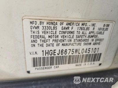 Zdjęcie 13 z 13 samochodu: 1998 HONDA CIVIC LX VIN:1HGEJ6675WL045101 - miniatura