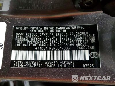 Zdjęcie 13 z 13 samochodu: 2019 TOYOTA CAMRY LE VIN:4T1B31HK9KU517395 - miniatura