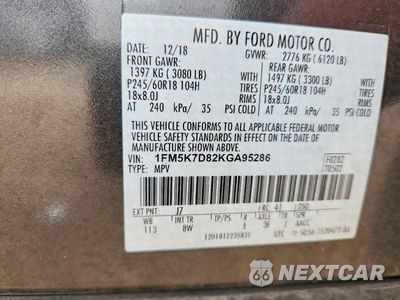 Zdjęcie 13 z 13 samochodu: 2019 FORD EXPLORER XLT VIN:1FM5K7D82KGA95286 - miniatura