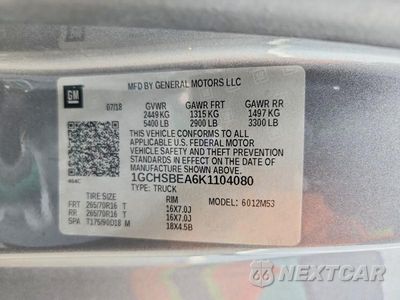 Zdjęcie 12 z 12 samochodu: 2019 CHEVROLET COLORADO VIN:1GCHSBEA6K1104080 - miniatura