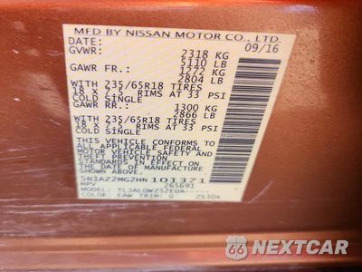 Zdjęcie 13 z 13 samochodu: 2017 NISSAN MURANO SV VIN:5N1AZ2MG2HN101371 - miniatura