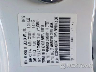 Zdjęcie 12 z 12 samochodu: 2015 HONDA ACCORD EX VIN:1HGCR2F77FA097043 - miniatura