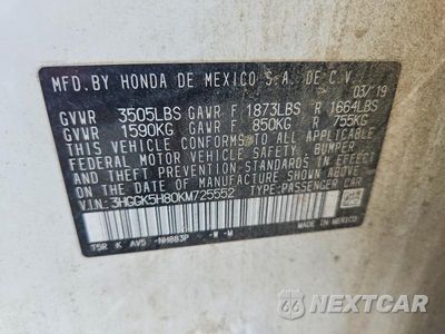 Zdjęcie 12 z 12 samochodu: 2019 HONDA FIT EX VIN:3HGGK5H80KM725552 - miniatura