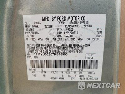 Zdjęcie 13 z 13 samochodu: 2007 FORD ESCAPE XLT VIN:1FMYU03Z07KB18903 - miniatura