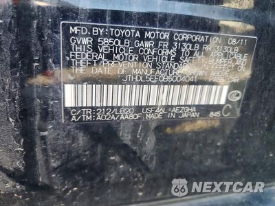 Zdjęcie 12 z 12 samochodu: 2011 LEXUS LS 460L VIN:JTHDL5EF0B5004041 - miniatura