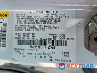 Zdjęcie 12 z 12 samochodu: 2017 FORD FUSION SE VIN:3FA6P0H75HR183761 - miniatura