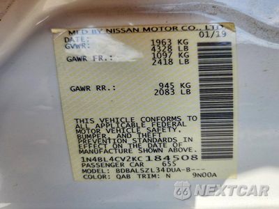 Zdjęcie 12 z 12 samochodu: 2019 NISSAN ALTIMA SR VIN:1N4BL4CV2KC184508 - miniatura