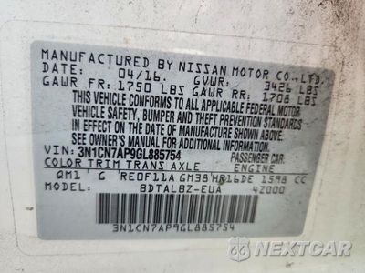 Zdjęcie 12 z 12 samochodu: 2016 NISSAN VERSA 1.6 S VIN:3N1CN7AP9GL885754 - miniatura